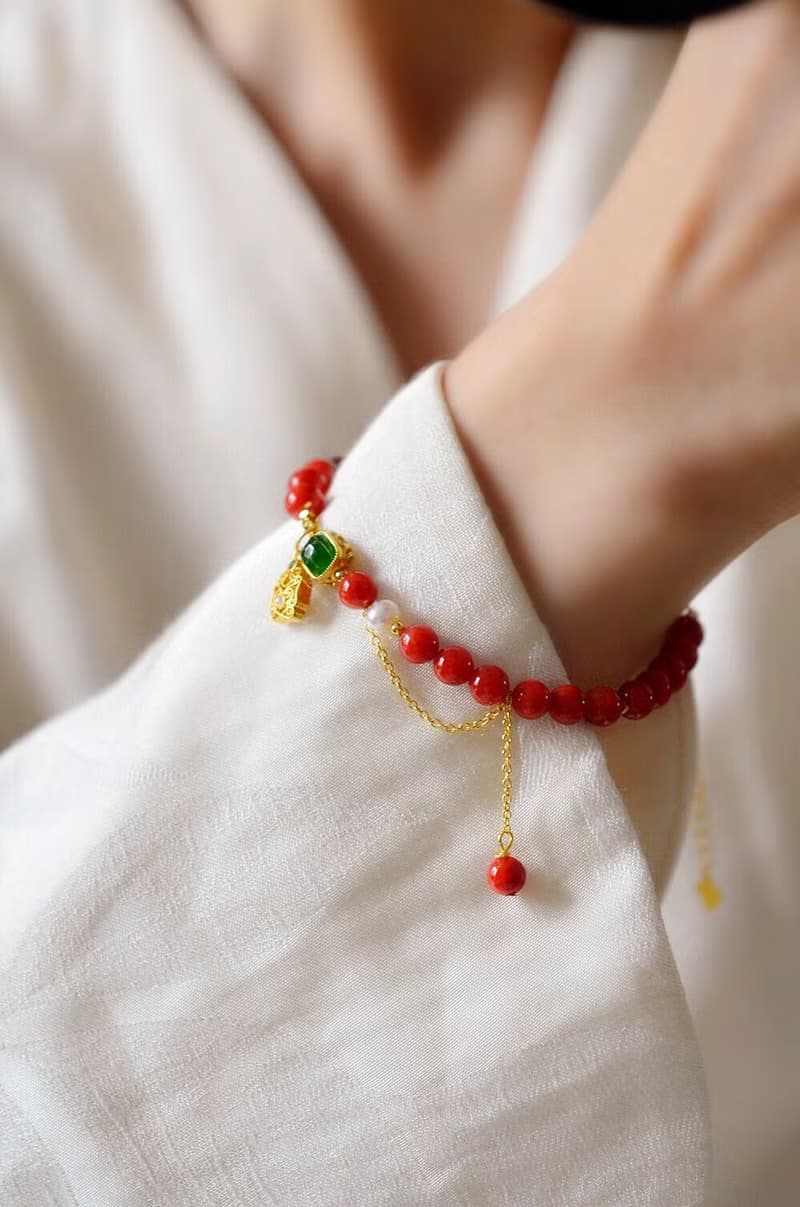 10mm天然川料南紅瑪瑙 碧玉和田玉蓮蓬設計單圈手串手鍊s