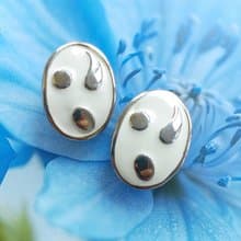 Vintage Jewelry 西洋古董飾品 簡約 白琺瑯 知性 夾式耳環