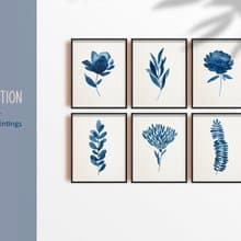 藍色花卉印花海報數位 JPEG 可列印牆面畫廊牆藝術