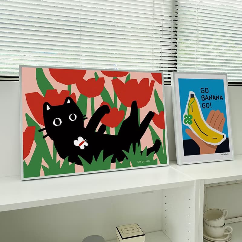 Art print Cat in the Tulip Fields  Illustration poster A3,A2