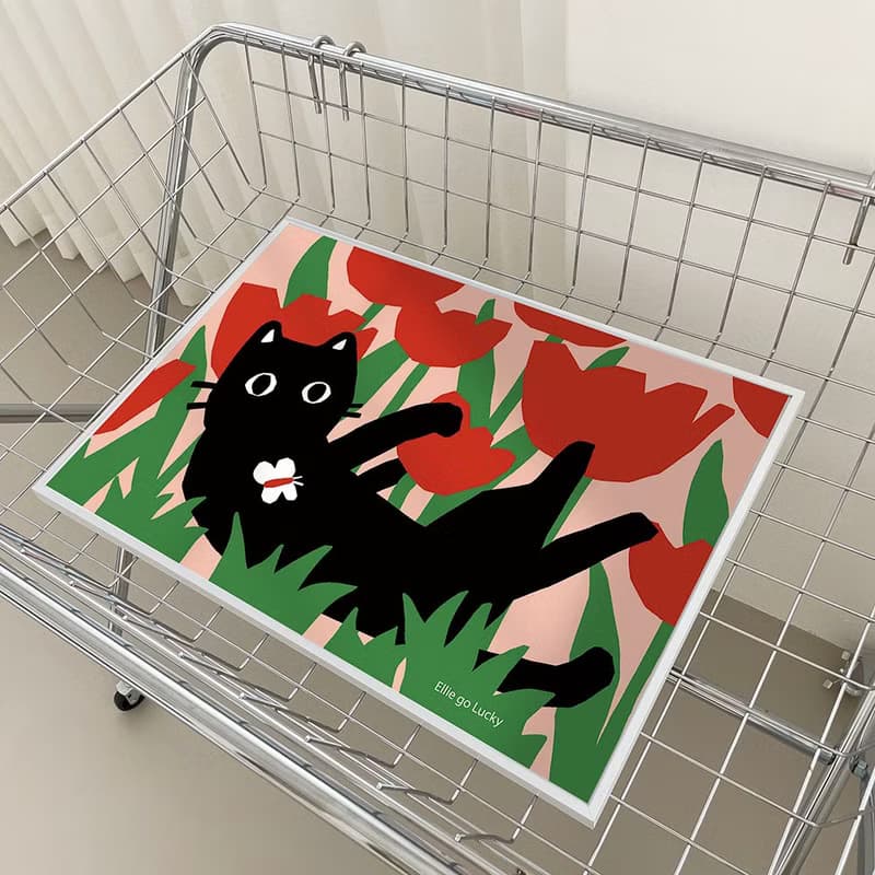 Art print Cat in the Tulip Fields  Illustration poster A3,A2