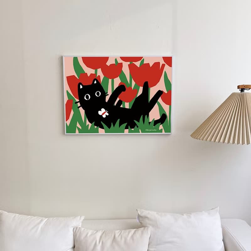 Art print Cat in the Tulip Fields  Illustration poster A3,A2