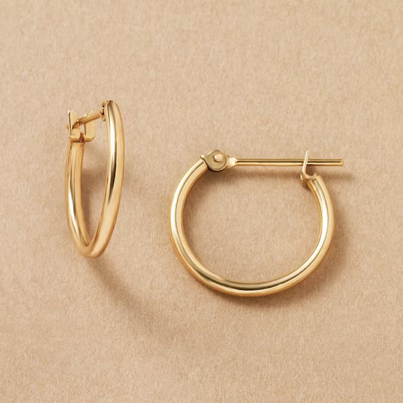 18K/10K 黃金管狀圈形耳環 15mm