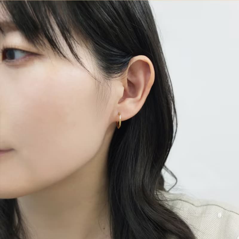 18K/10K 黃金管狀圈形耳環 15mm