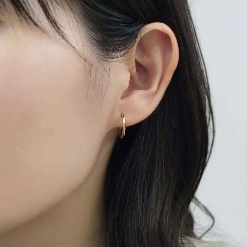 18K/10K 黃金管狀圈形耳環 15mm
