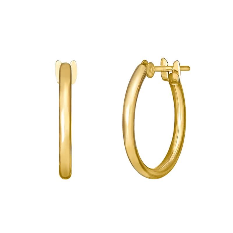 18K/10K 黃金管狀圈形耳環 15mm