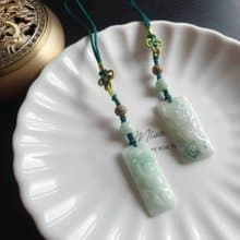 天然緬甸玉翡翠 貔貅 綠檀木 無事牌 設計 手機掛 包掛 禮