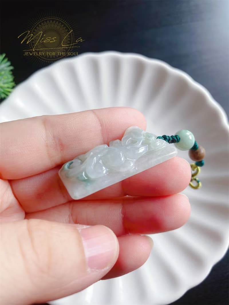 天然緬甸玉翡翠 貔貅 綠檀木 無事牌 設計 手機掛 包掛 禮