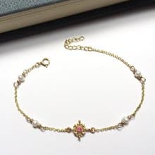 14K包金 粉紅鋯石蕾絲天然珍珠手鍊 手環 項鍊 鎖骨鏈14KGF