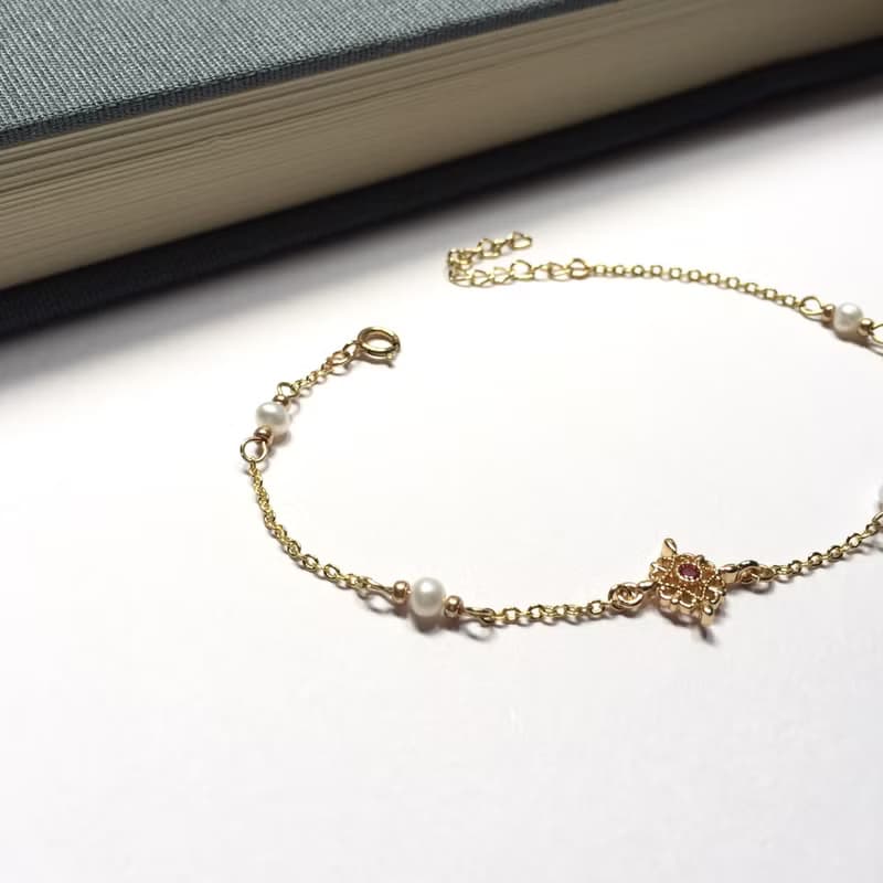 14K包金 粉紅鋯石蕾絲天然珍珠手鍊 手環 項鍊 鎖骨鏈14KGF