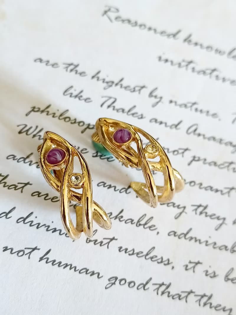 vintage jewelry 秀氣阿拉伯風格環型 夾式耳環