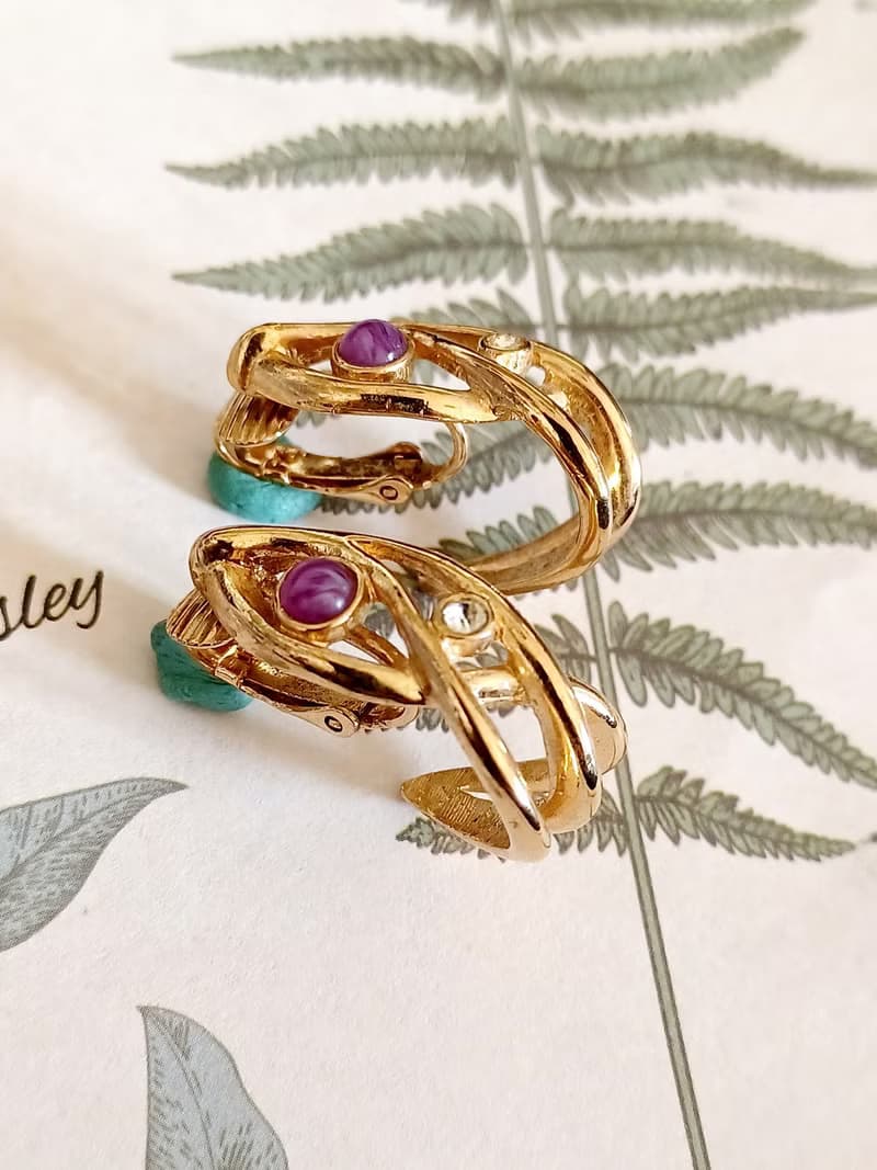 vintage jewelry 秀氣阿拉伯風格環型 夾式耳環