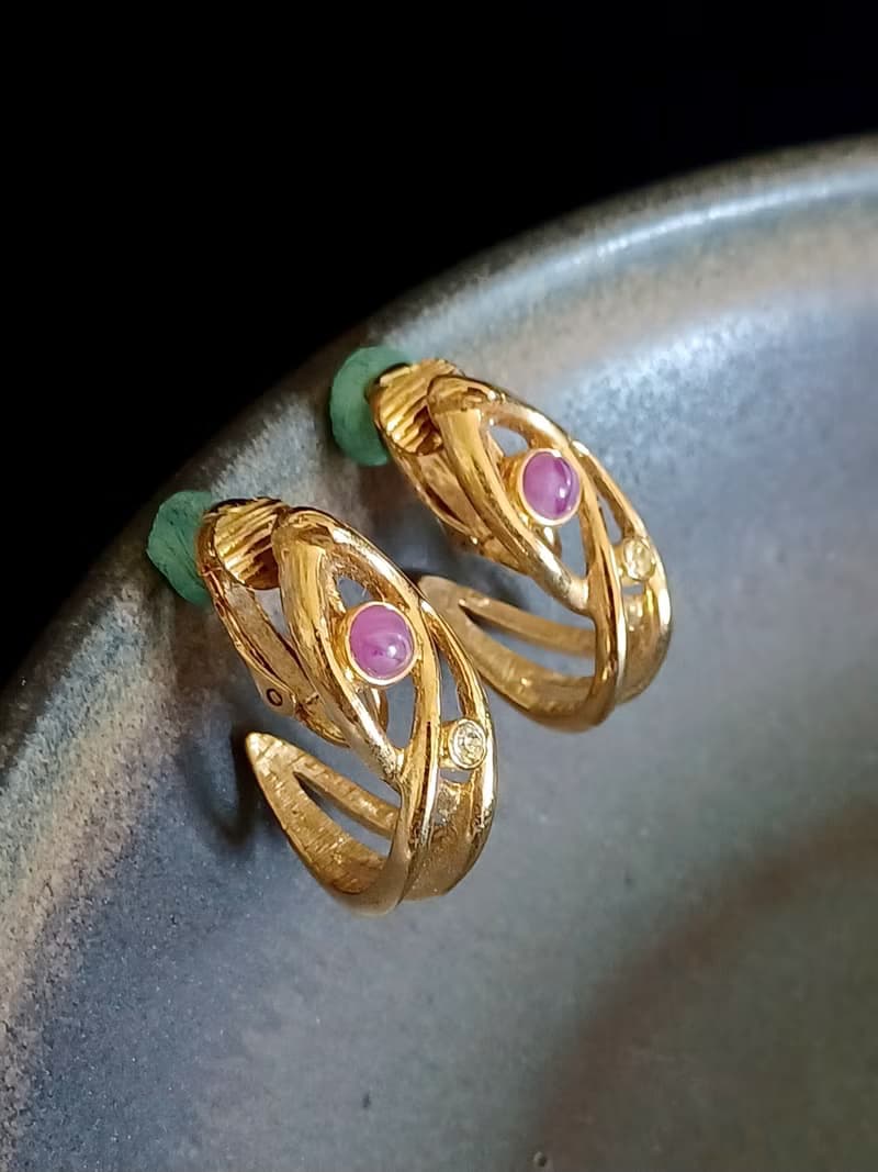 vintage jewelry 秀氣阿拉伯風格環型 夾式耳環