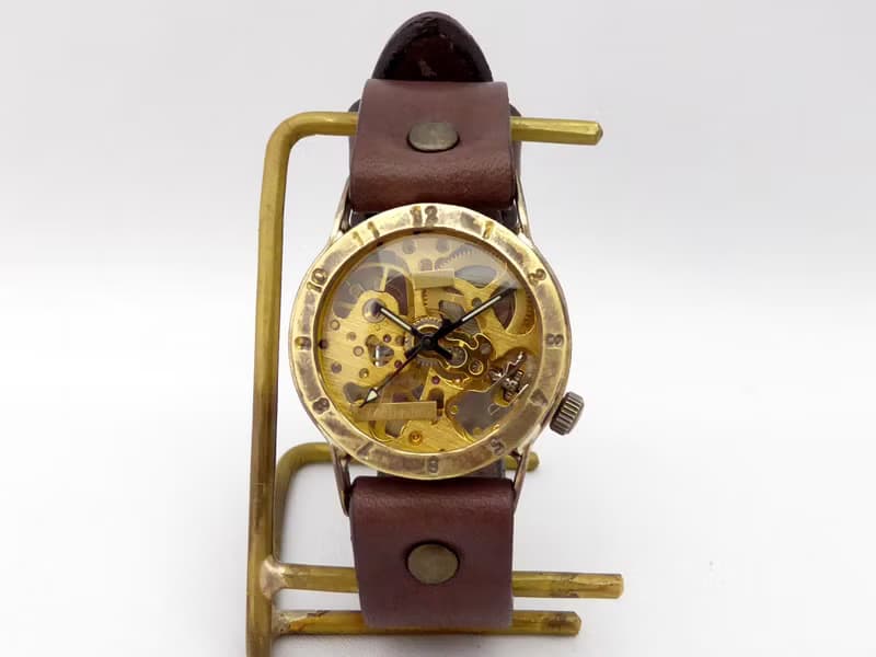 手作り時計 HandCraftWatch 手巻きBrass Mens 32mm アラビア数字 (BHW057GD/BR)