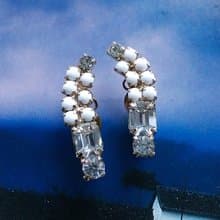 Vintage Jewelry 西洋古董飾品 對稱 白珠白鑽 優雅 夾式耳環