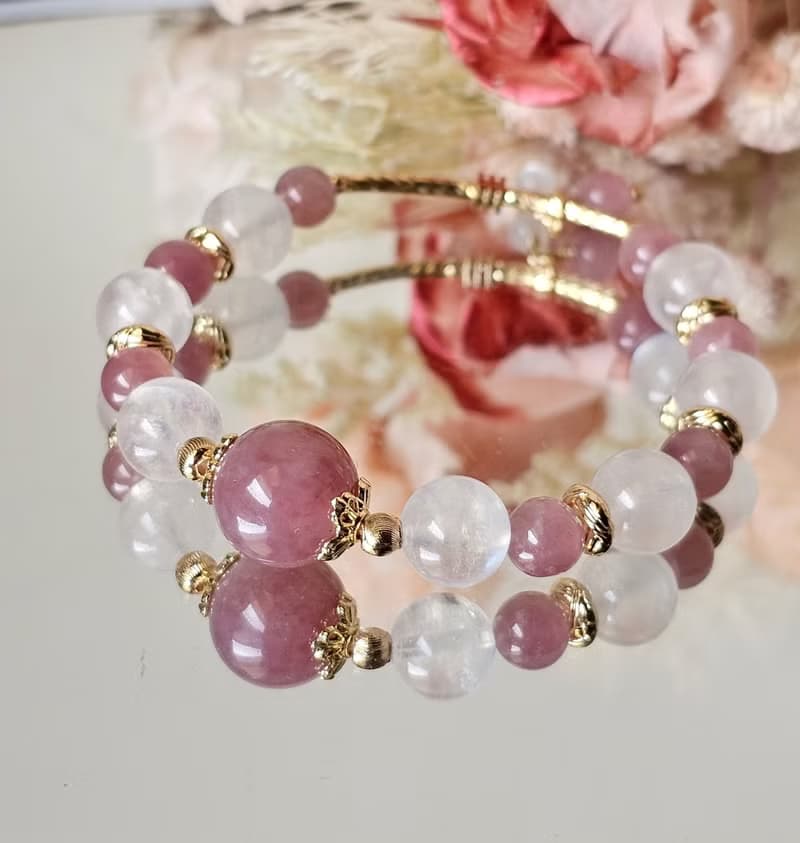 月映玫瑰-馬粉晶/月光石/水晶手鍊/愛情/人緣/好氣色/貴人