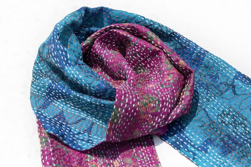 刺繡絲巾/絲綢刺繡圍巾/手縫紗麗線絲巾/印度絲綢刺繡圍巾-非洲色