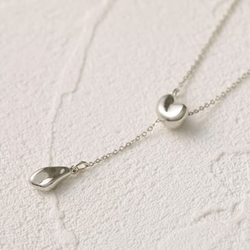 pendulum-beans necklace SV ニッケルフリー スムースラリエットネックレス 長さが自由に変えられるロングネックレス　シルバー