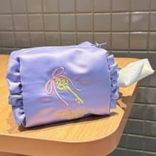 Sweetstore Supply原創全紫綢緞蝴蝶結刺繡化妝包便攜收納包