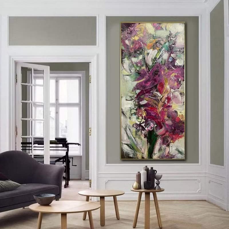 Large Abstract Canvas Flowers Bouquet Painting Colorful Oil Painting Unique Wall