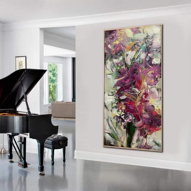 Large Abstract Canvas Flowers Bouquet Painting Colorful Oil Painting Unique Wall