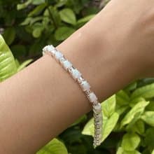 Stunning Quality White Gilson Opal Tennis Bracelet 925 Sterling Silver