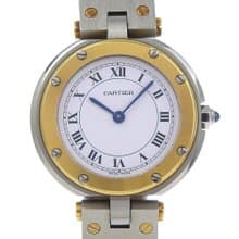 【日本直送】カルティエ CARTIER サントスラウンドSM 腕時計 cal.81 84038288 SS×YG クオーツ アナログ表示 ホワイト文字盤【中古】