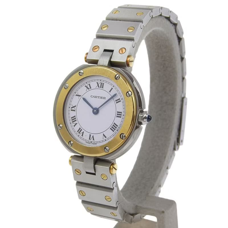 【日本直送】カルティエ CARTIER サントスラウンドSM 腕時計 cal.81 84038288 SS×YG クオーツ アナログ表示 ホワイト文字盤【中古】