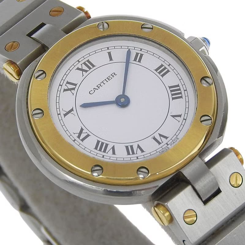 【日本直送】カルティエ CARTIER サントスラウンドSM 腕時計 cal.81 84038288 SS×YG クオーツ アナログ表示 ホワイト文字盤【中古】