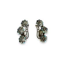 Vintage Clip-on Cuff Earrings 1950s signed with Aurora Borealis crystals unique