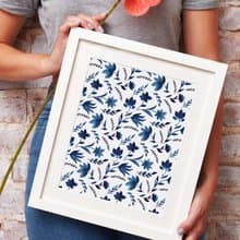 藍色花朵海報數位 JPEG 可列印牆面畫廊牆面藝術花卉印刷