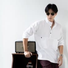 Blue & J Natural Cotton Shirt Black Buttons Minimal White Men Shirt - White