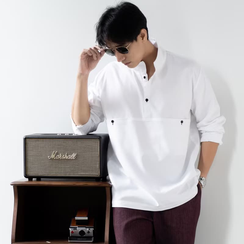 Blue & J Natural Cotton Shirt Black Buttons Minimal White Men Shirt - White