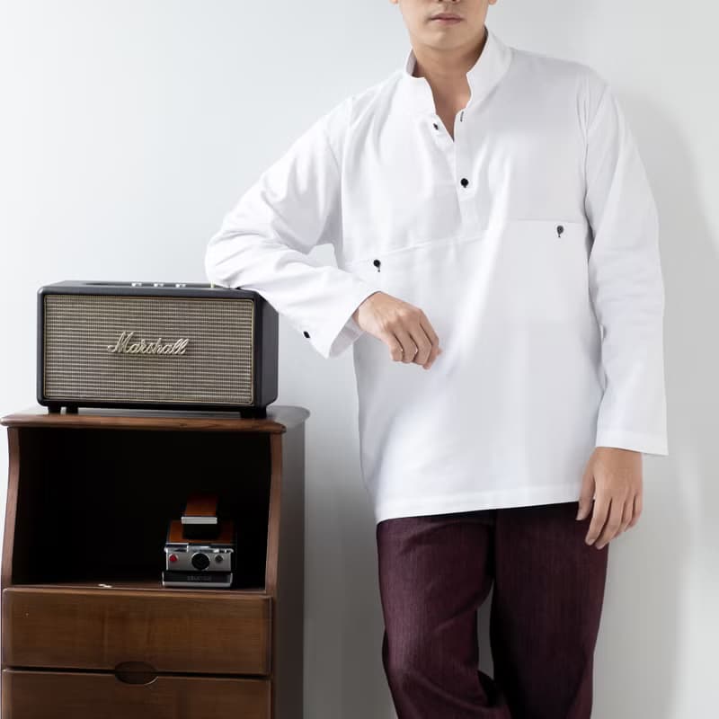 Blue & J Natural Cotton Shirt Black Buttons Minimal White Men Shirt - White