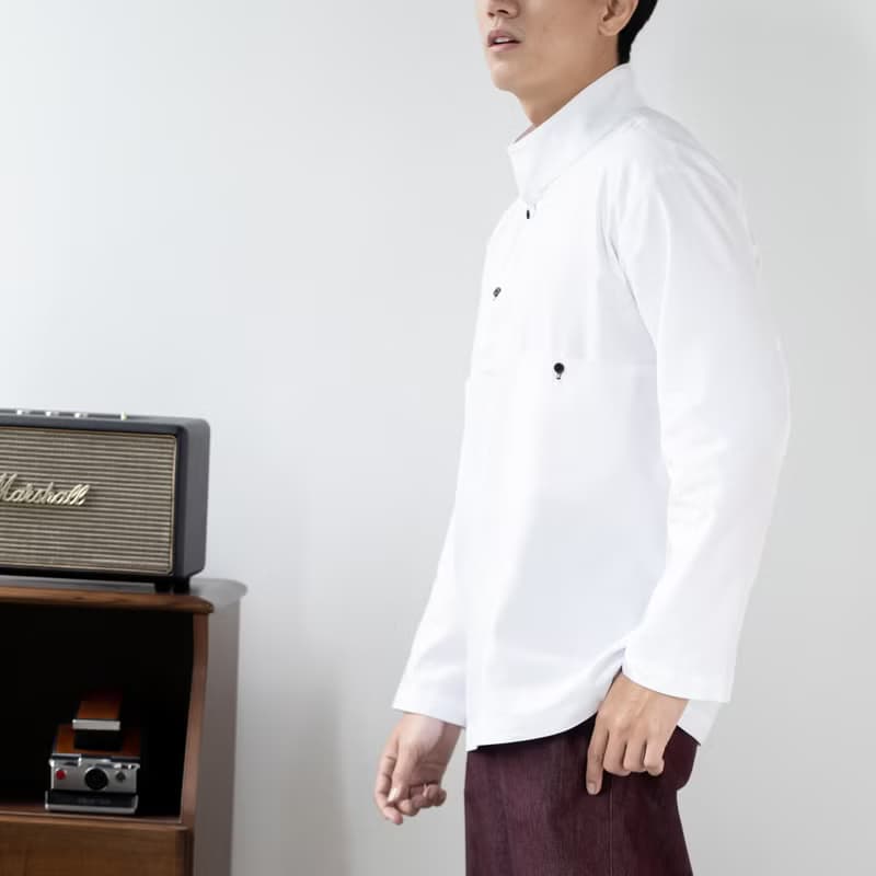 Blue & J Natural Cotton Shirt Black Buttons Minimal White Men Shirt - White
