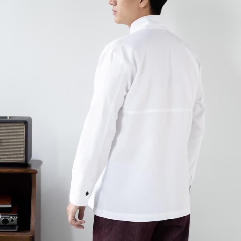 Blue & J Natural Cotton Shirt Black Buttons Minimal White Men Shirt - White