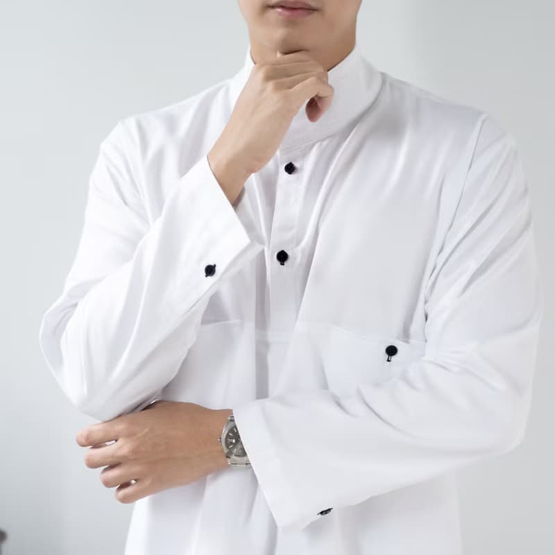 Blue & J Natural Cotton Shirt Black Buttons Minimal White Men Shirt - White