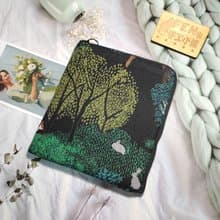 森林系列-日本布料作家手繪森林樹L型拉鍊袋-加鋪棉-電子書保護套