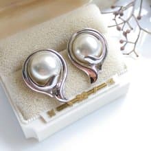 Vintage Jewelry 西洋古董飾品 銀色調 優雅仿珠 針式耳環