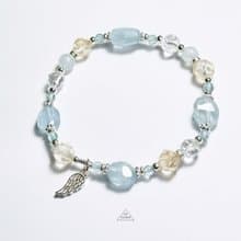 藍空晨曦之詩-原礦海水藍寶.黃水晶.磷灰石.-純銀設計手鍊