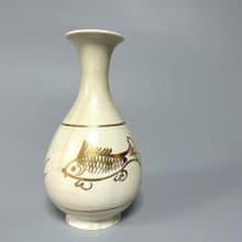 宋 定窯白瓷描金魚紋玉壺春瓶