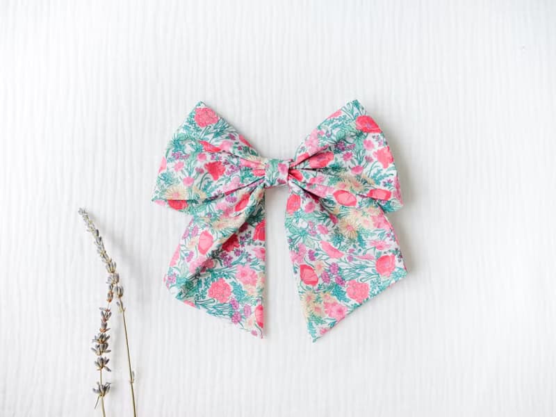 英國LIBERTY FABRICS手工法式大蝴蝶結髮夾-Florence May五月花田