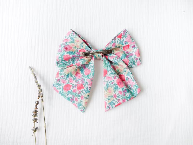英國LIBERTY FABRICS手工法式大蝴蝶結髮夾-Florence May五月花田