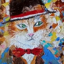 Original author's impasto oil painting The cat in the hat. Unframed