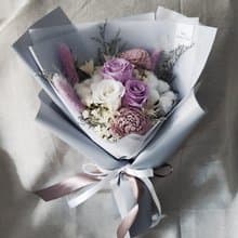 情人節|永生花+乾燥花│紫白玫瑰永生乾燥花花束│不凋花│求婚