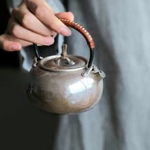 手工純銀紫皮錘目壺  一張口打出