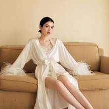 法式復古 真絲羽毛居家服
