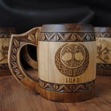Wooden beer mug Tree of life Man birthday gift anniversary gift viking gift