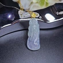 平安•吉祥•擋災|純18k金高冰夢幻春彩觀音|緬甸A貨翡翠吊墜
