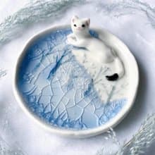 【手作盤子禮盒】手捏盤-雪貂與冰湖(小)|免費禮盒和卡片代寫